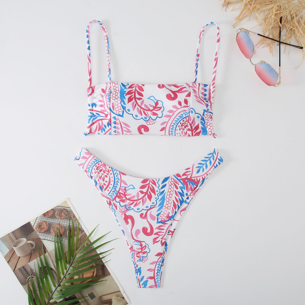 Summer Vacation Bikini Leaf Printed Women Swimsuit
