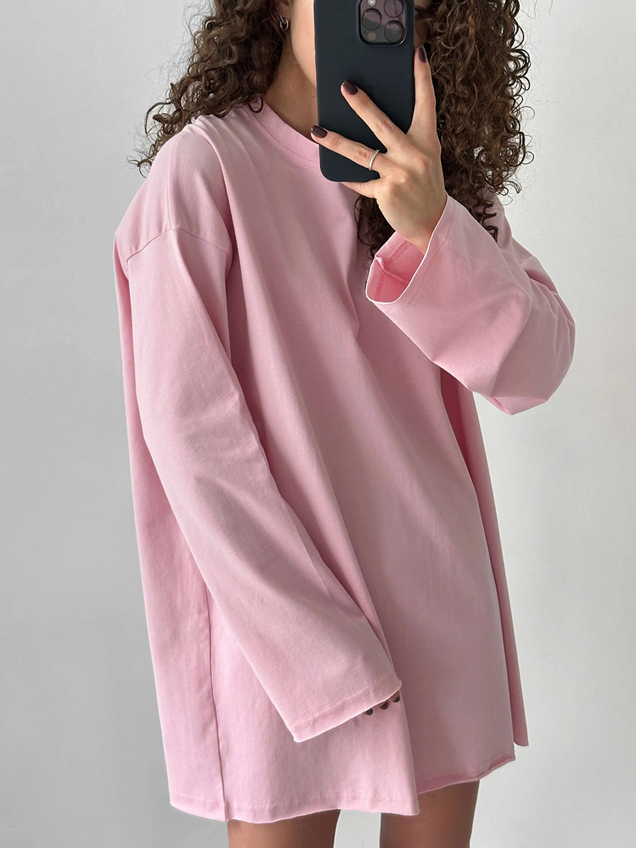 Casual Solid Color Round Neck Long Sleeve Blank T-Shirt