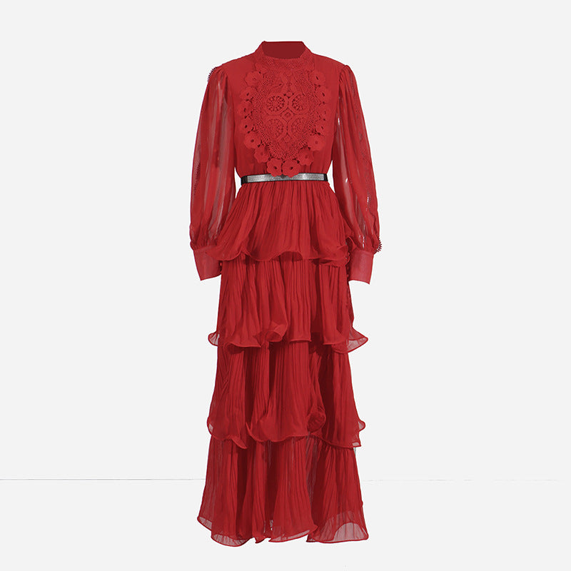 Vestido largo retro elegante de encaje bordado