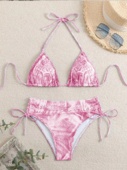 Bikini sexy con cuello halter y estampado a la moda para mujer