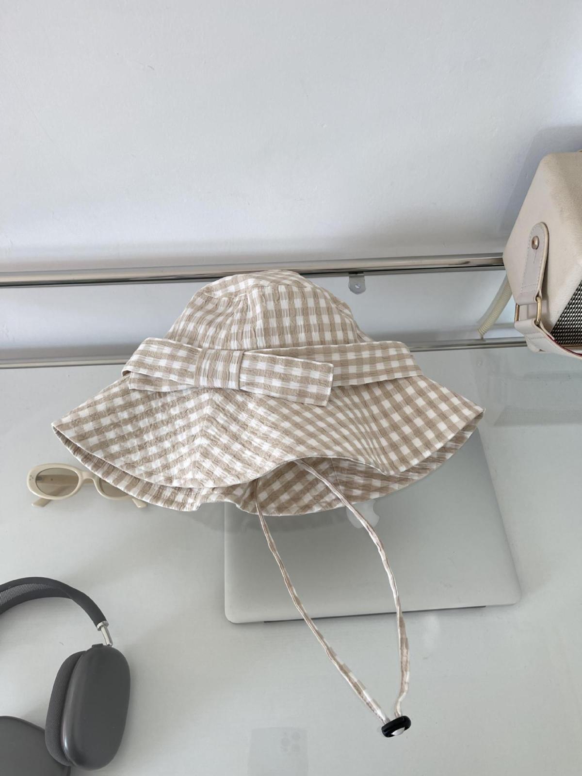 Sombreros tipo cubo con protección solar y lazo a cuadros para mujer