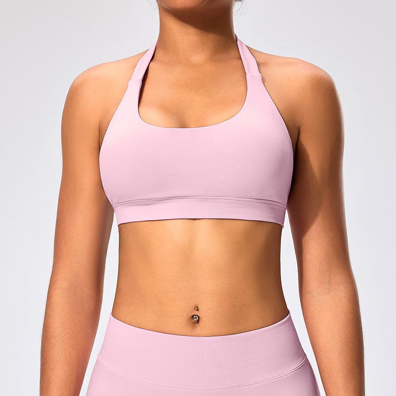 Haut de yoga sexy à col licou et couleur unie pour femme