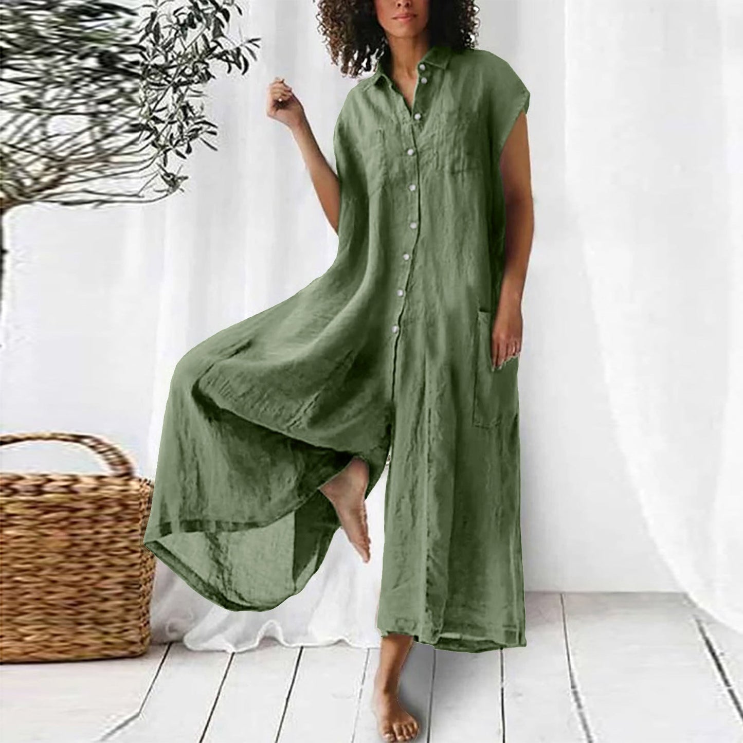 Combinaison en lin décontractée et confortable pour femme
