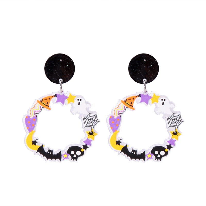 Pendientes acrílicos de Halloween con forma de calabaza y gato para mujer