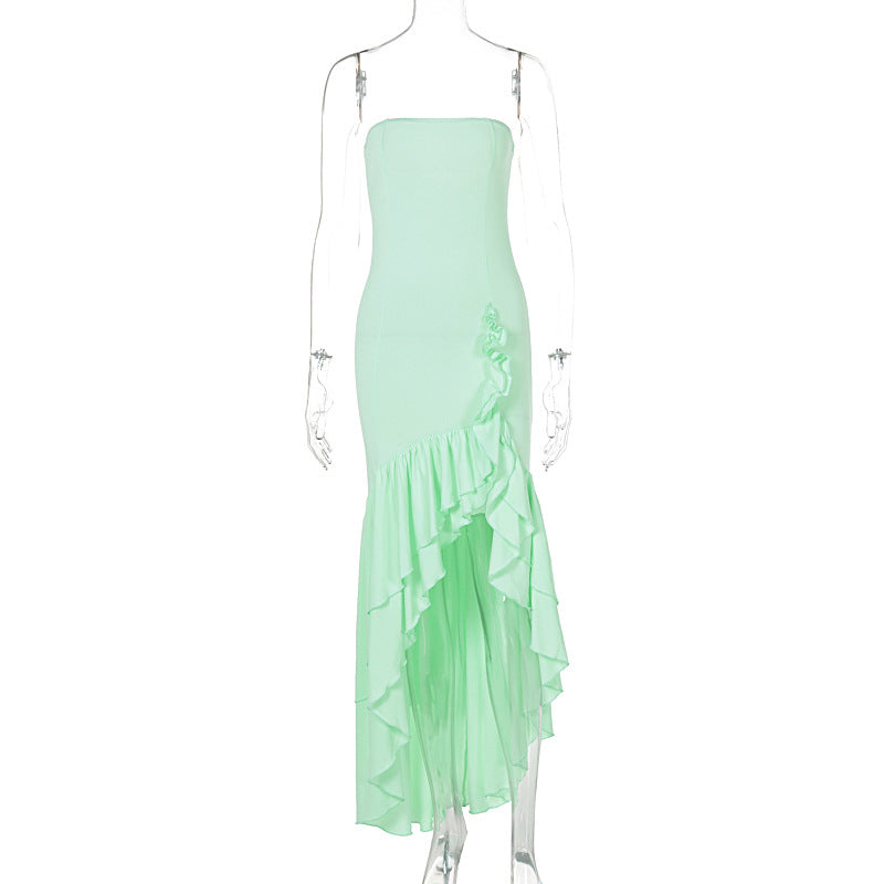 Robe tube irrégulière sexy à volants pour femmes