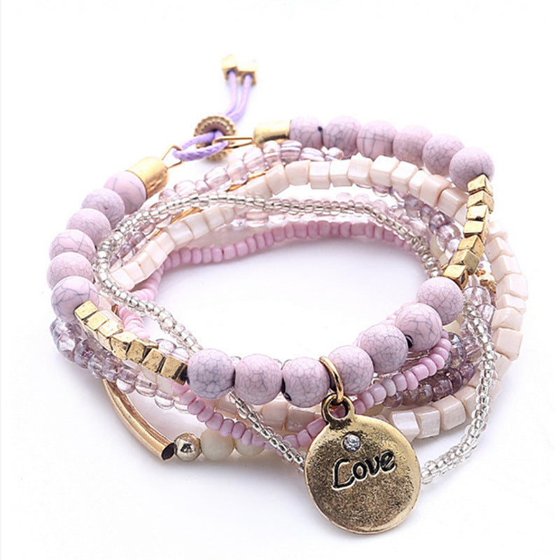 Conjunto de pulseras de cuentas multicapa estilo bohemio retro para mujer