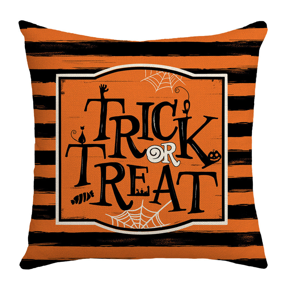 Halloween Cartoon Pumpkin Cat Witch Hat Sofa Cushion Cover