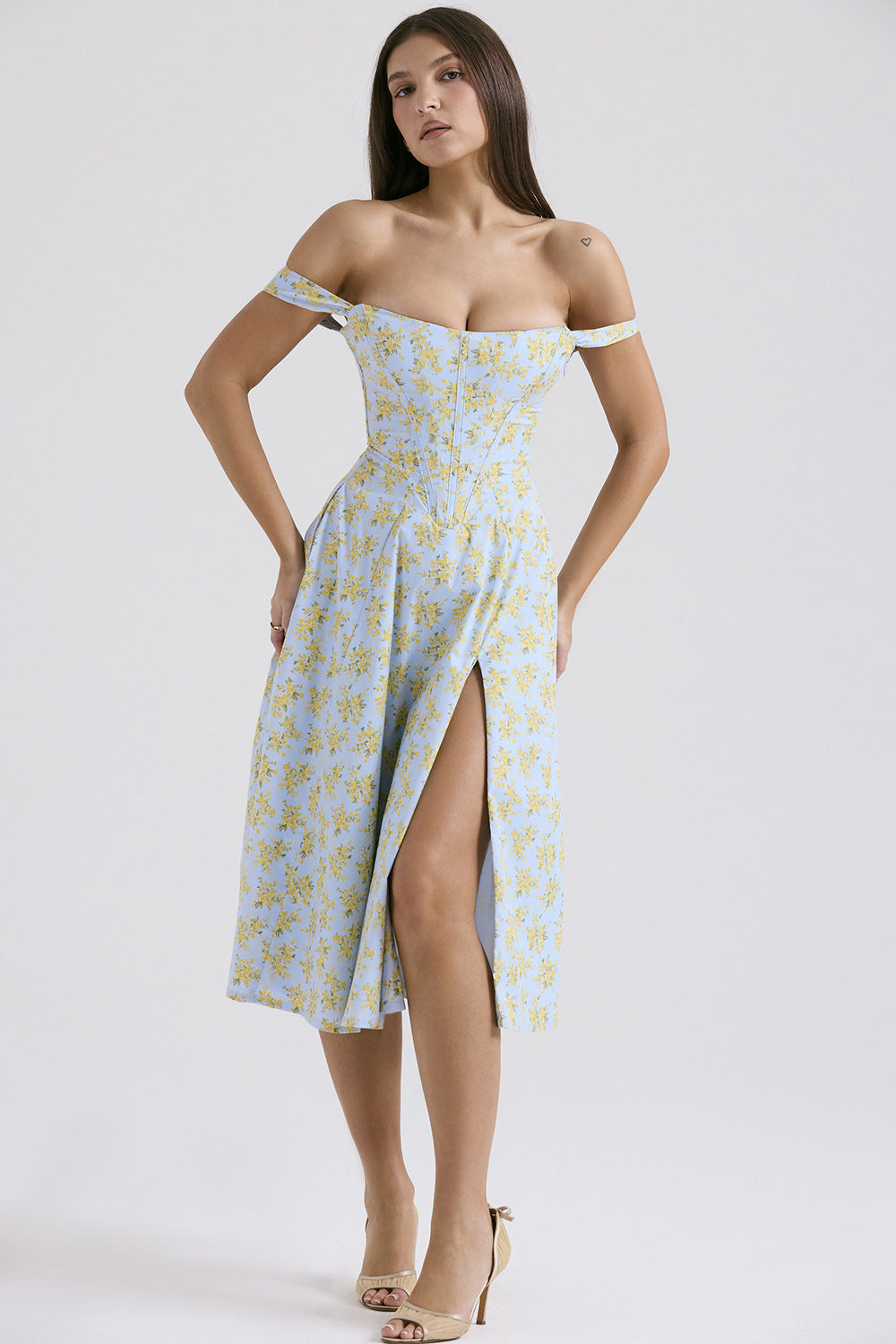 Vestido informal elegante con estampado floral para mujer de vacaciones