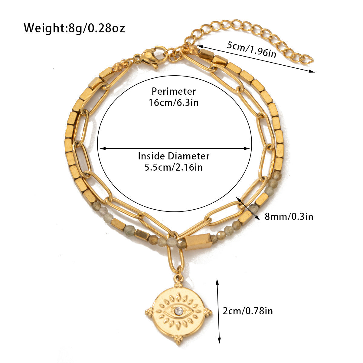 Pulsera bohemia de cuentas de acero y titanio de doble capa