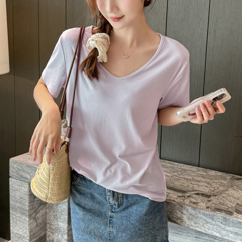 Camiseta holgada informal de verano para mujer, de color liso