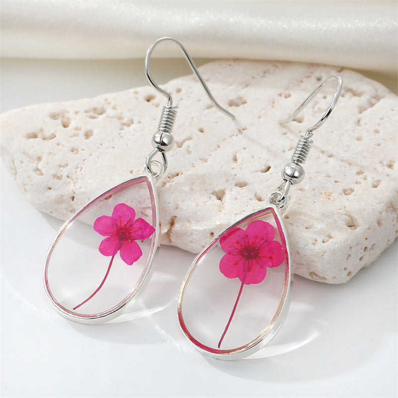 Women Bohemian Transparent Resin Eternal Flower Earrings