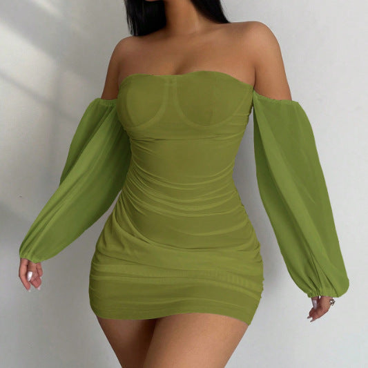 Summer Women Fashion Sexy Off Shoulder Long Sleeve Dress