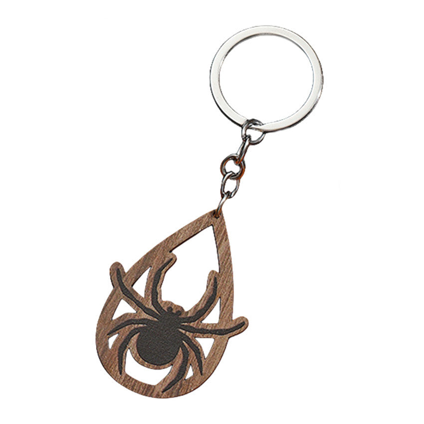 Halloween Women Cartoon Ghost Bat Pumpkin Wooden Keychain