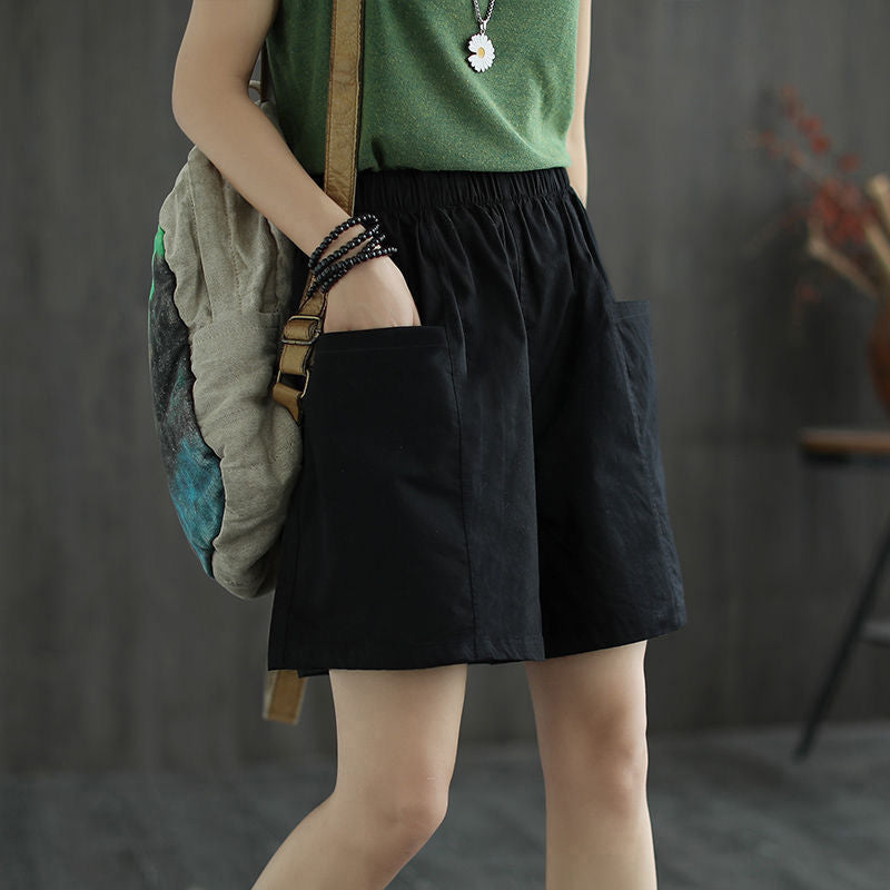 Pantalones cortos cargo casuales de pierna ancha de color sólido para mujer