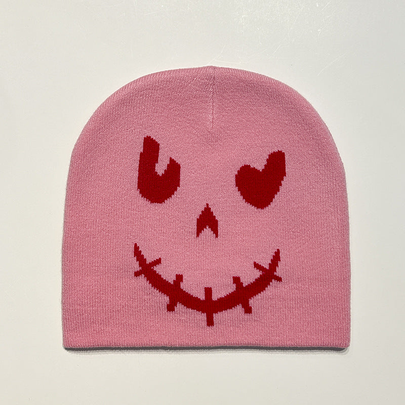 Gorro de lana de punto con cara sonriente de Halloween para invierno