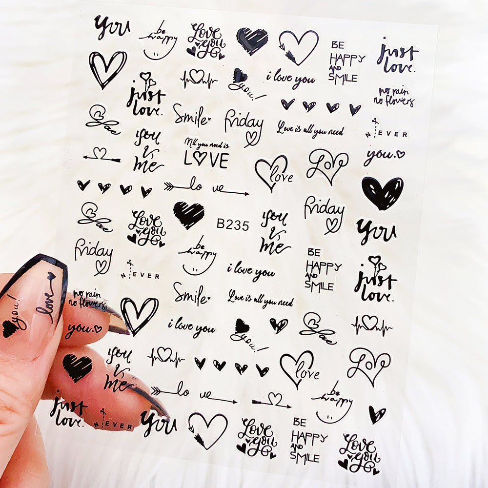 Pegatinas de uñas con letras de amor en forma de corazón para San Valentín