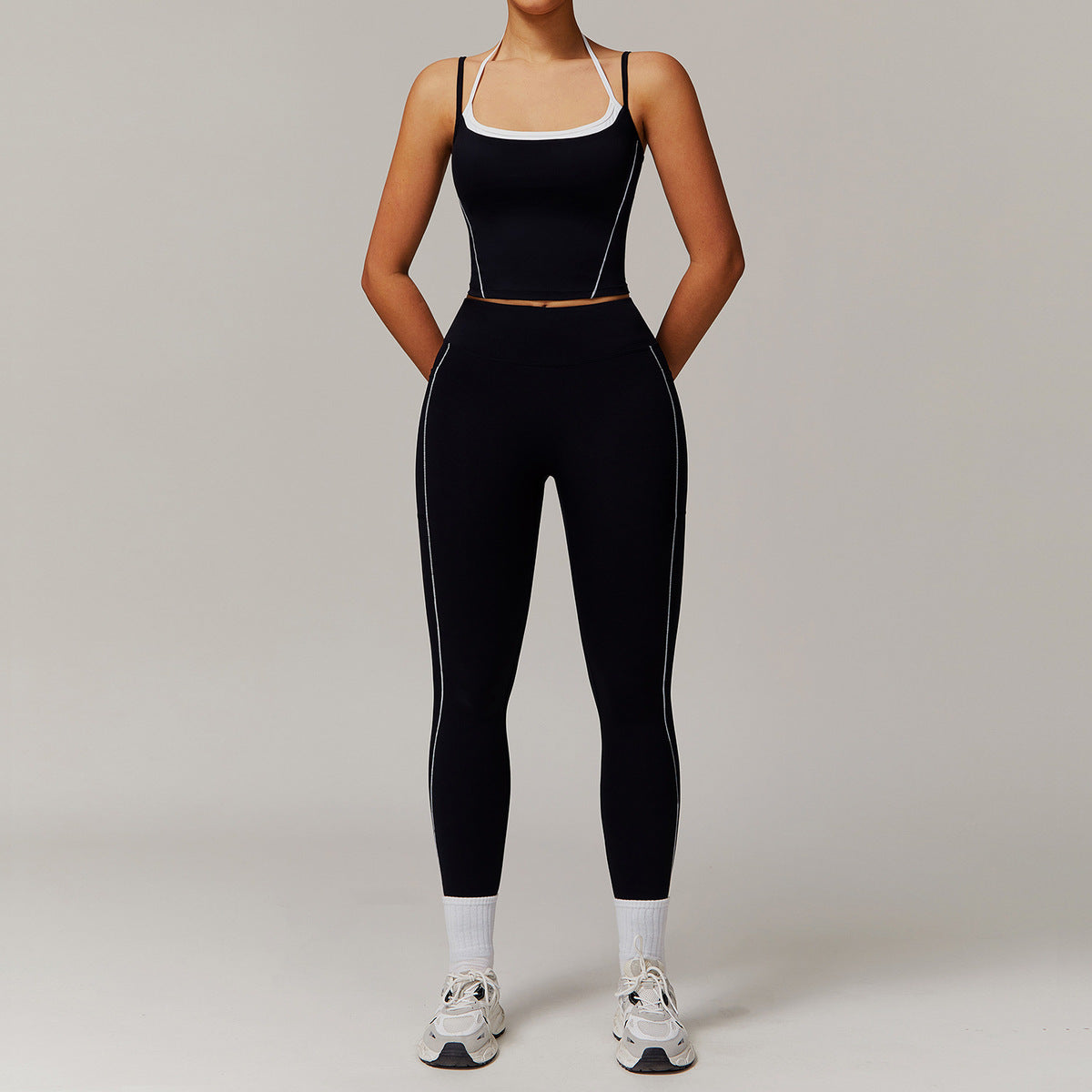 Women Yoga Color Contrast Two-Piece Set