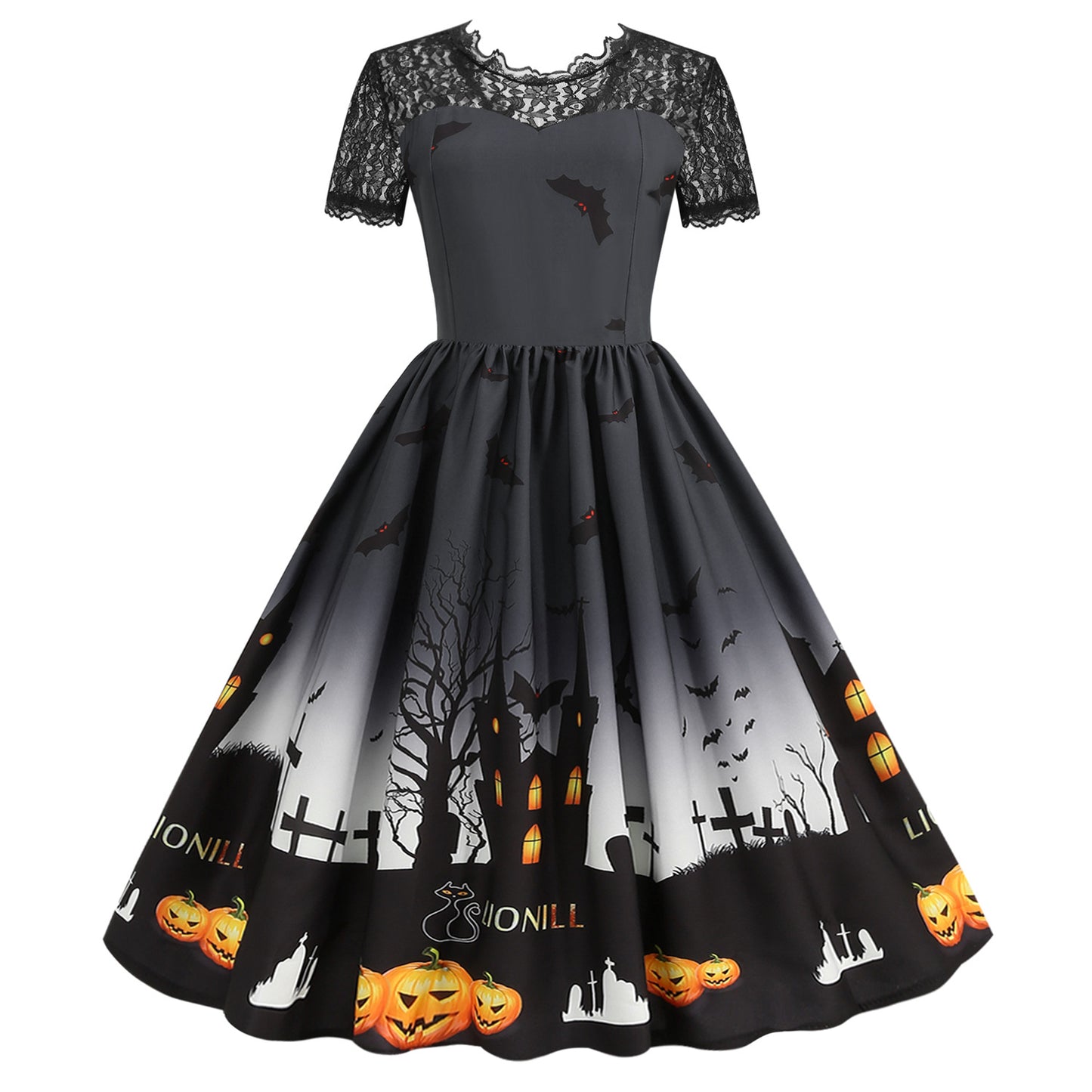 Robe en dentelle décontractée à imprimé citrouille d'Halloween pour femme