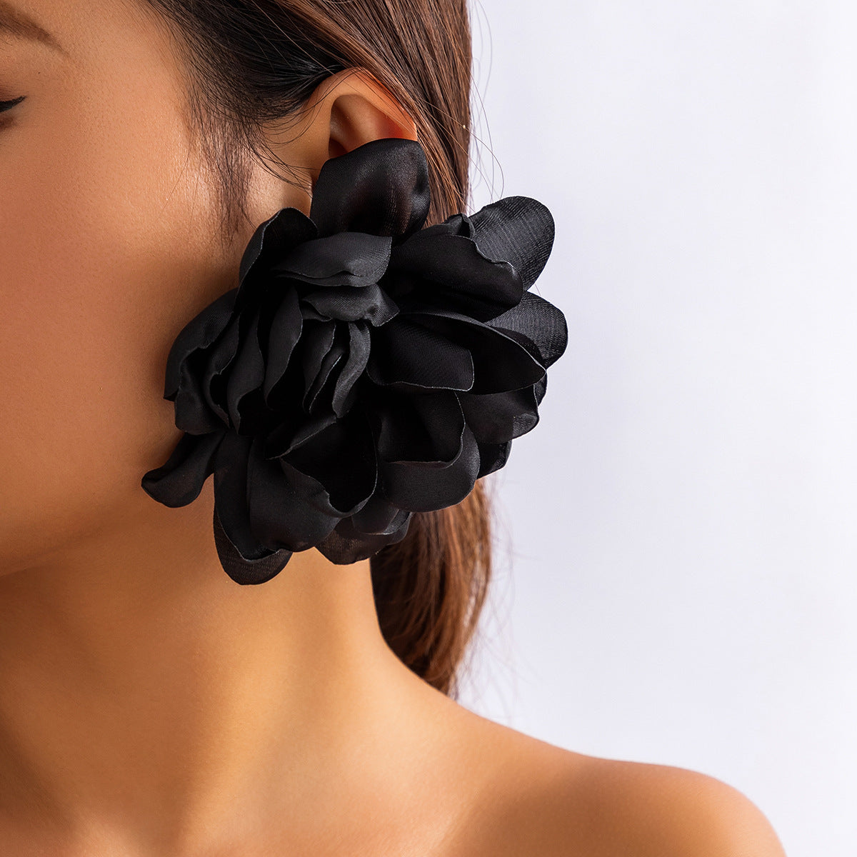 Exaggerated Fabric Floral Earrings Fashion Cloth Jewelry