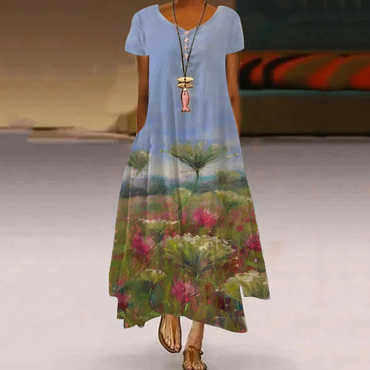 Women Elegant Bohemian Summer Floral Printed Ruffled Dress