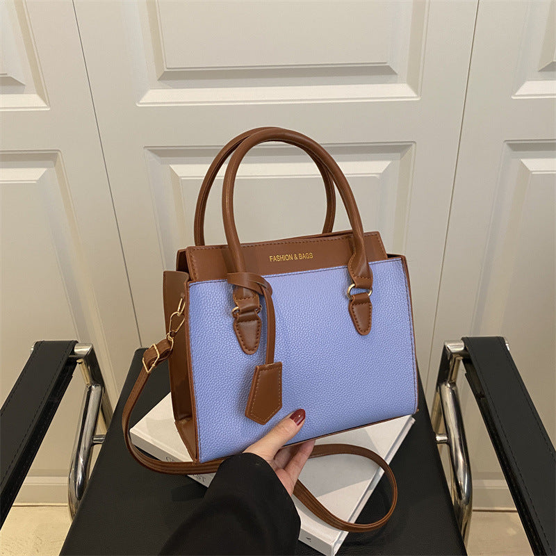Bolso de mano pequeño cuadrado de PU con bloques de colores, informal y sencillo, a la moda para mujer