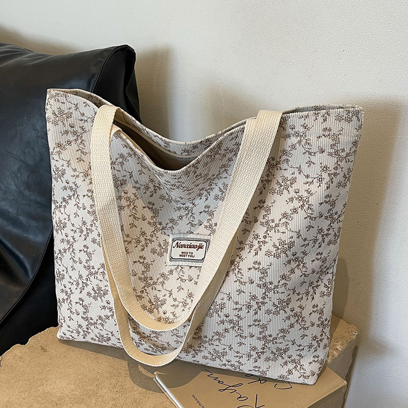 Bolso tote informal de pana con estampado floral para mujer