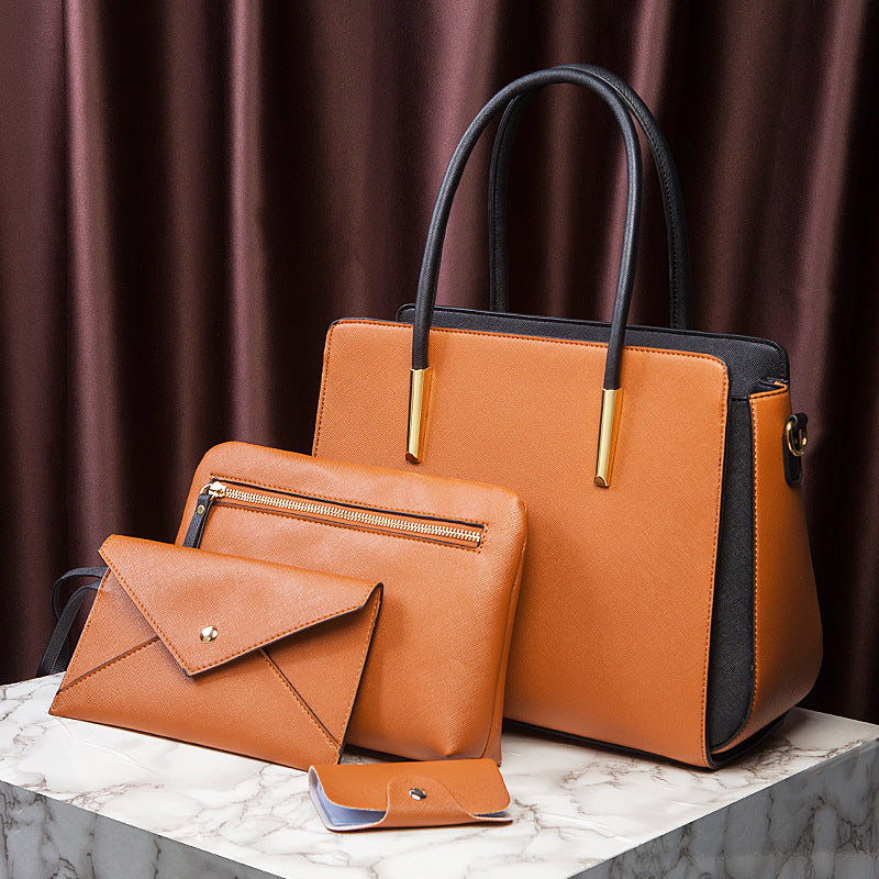 Conjuntos de bolsos de moda con bloques de color, bolsos de hombro de PU para mujer