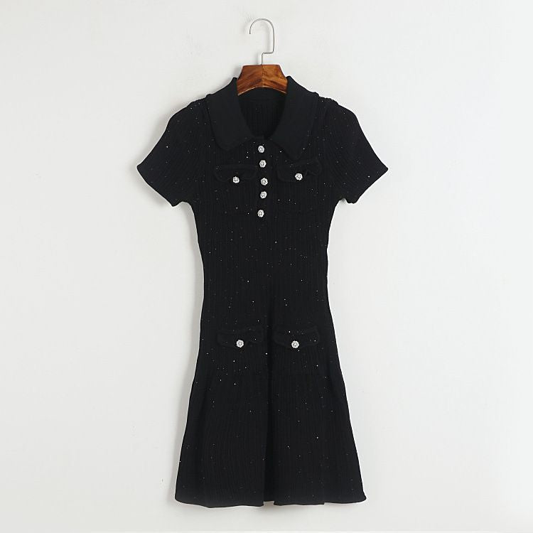 Women Elegant Solid Color Short Sleeve Polo Dress