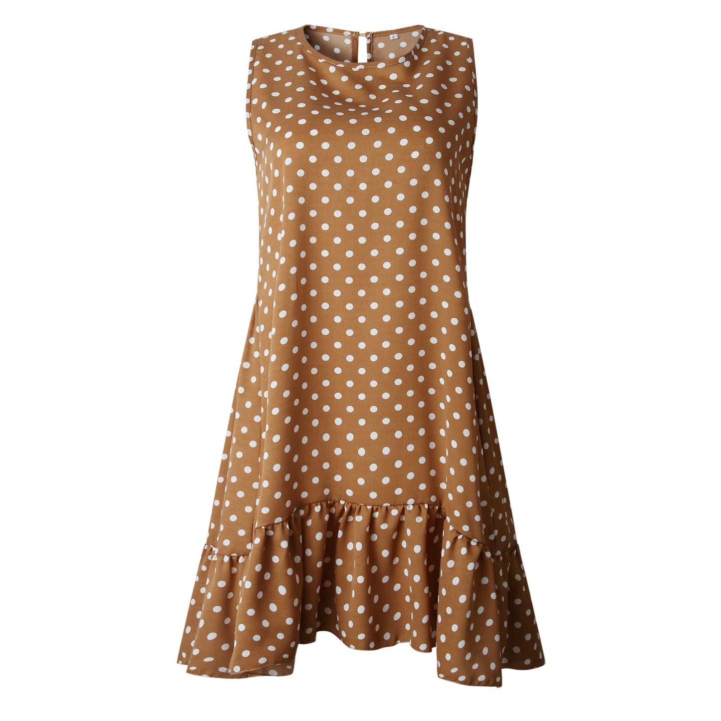 Minivestido playero bohemio de verano con lunares, sin mangas y volantes para mujer