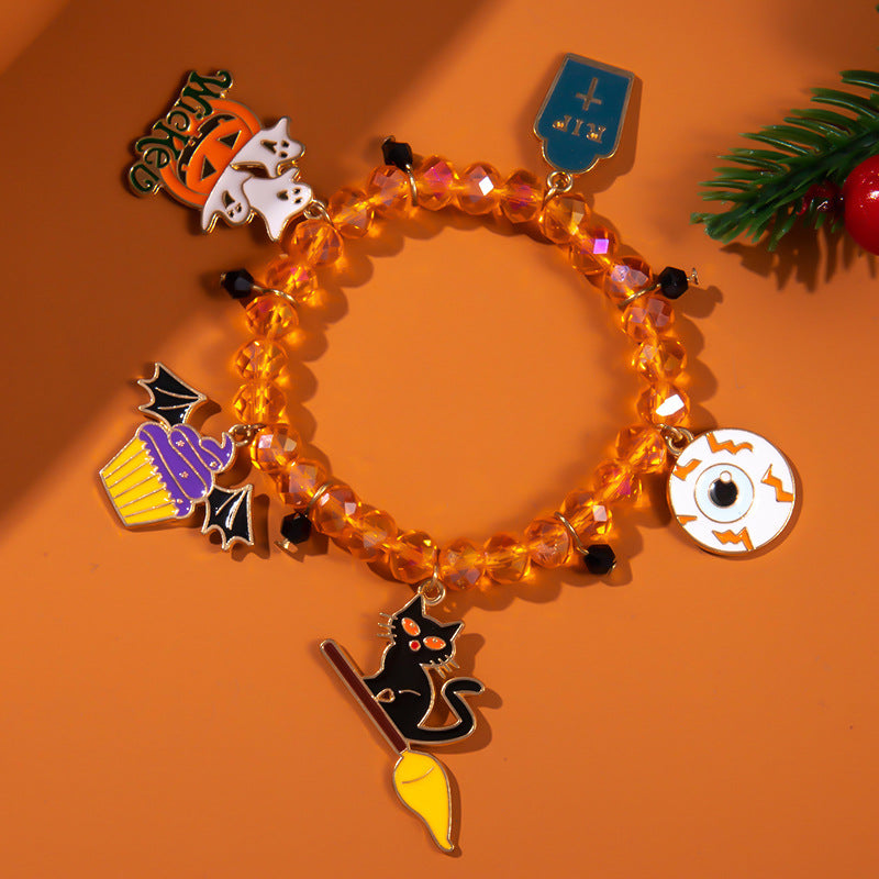 Pulsera naranja de murciélago fantasma de Halloween para mujer