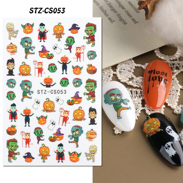 Halloween Skull Autumn Maple Leaf Pumpkin Ghost Nail Stickers