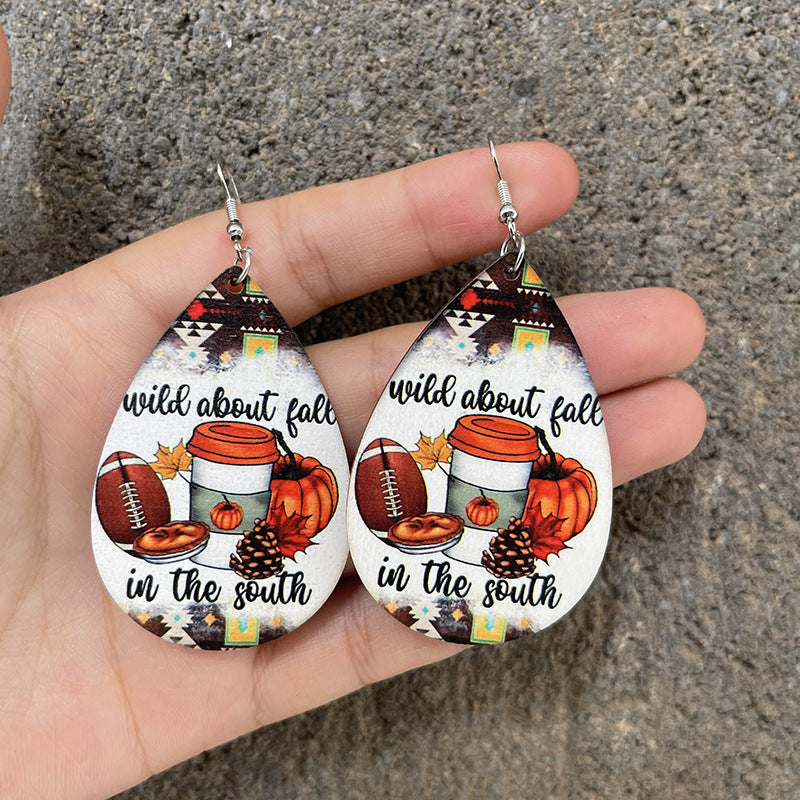 Pendientes colgantes de madera con diseño de calavera para Halloween para mujer