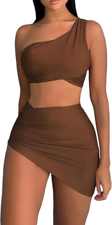 Bikini sexy de color sólido con hombros inclinados para mujer