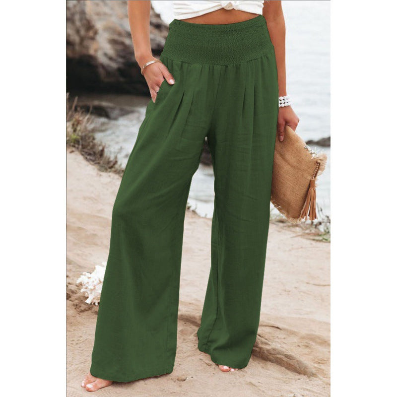 Pantalones anchos casuales de algodón y lino para mujer