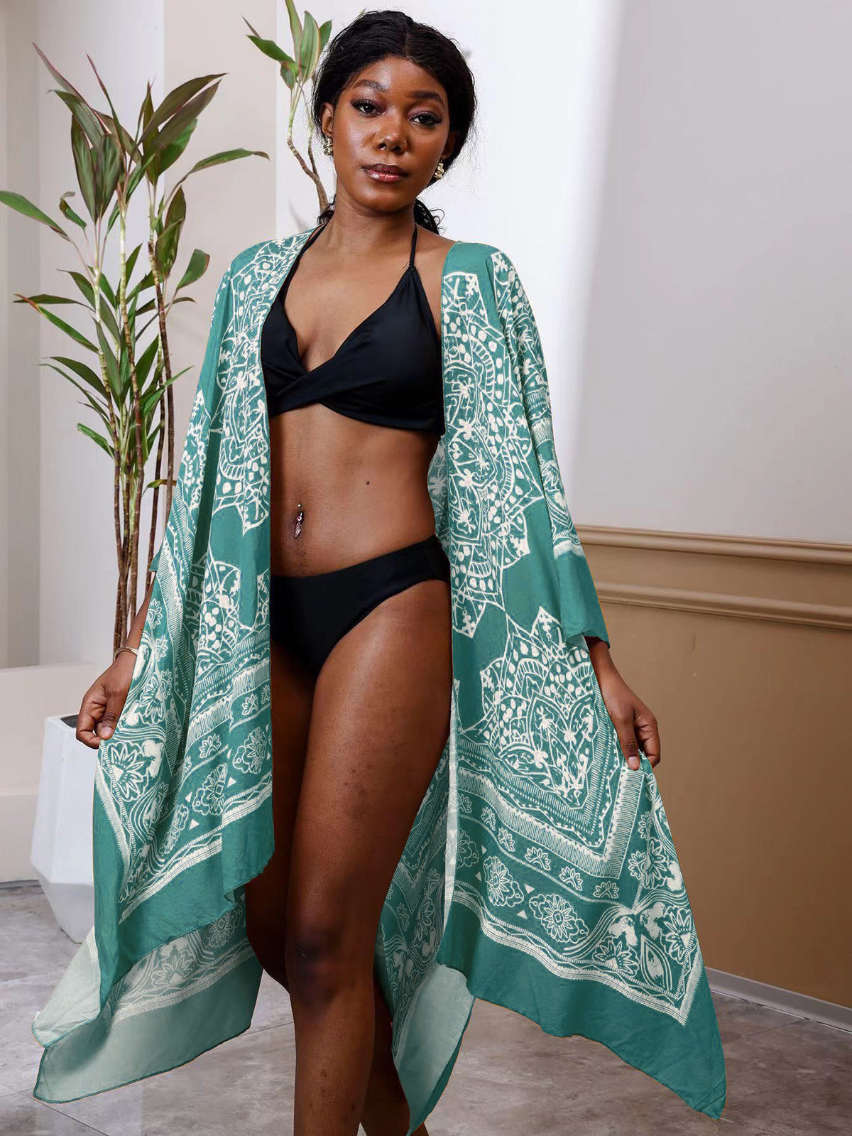 Women Fashion Sexy Print Vacation Beach Bikini Cover-Up