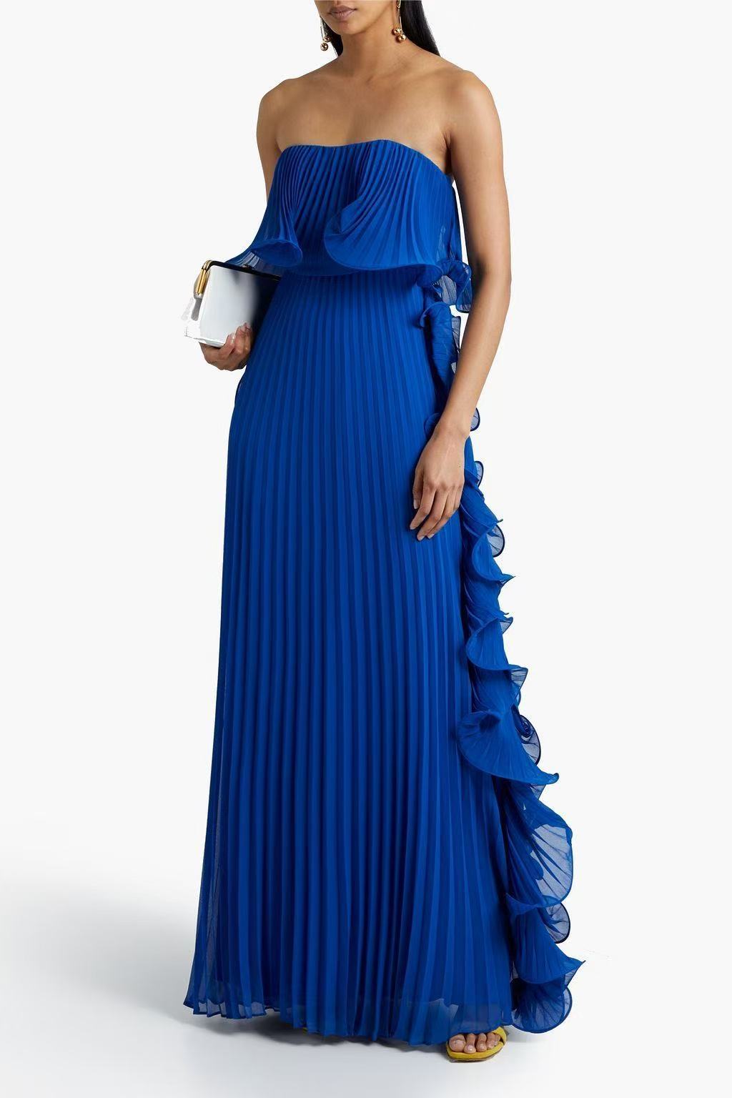 Women's Solid Color Tube Top Pleated Maxi Dress