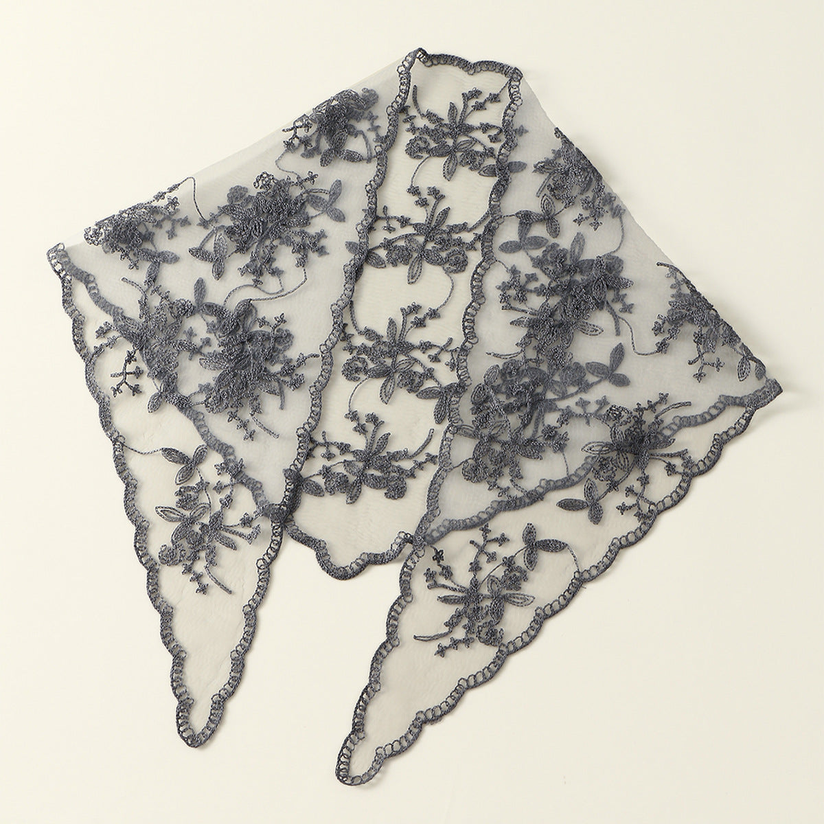 Bufanda triangular con encaje floral de color sólido para mujer, material acrílico, elegante accesorio de moda