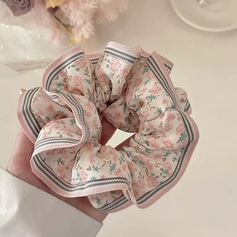 Romantic Green Vintage Oversized Hair Ring Flower Scrunchie