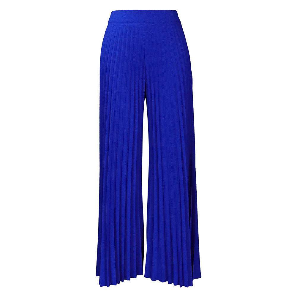 Pantalones anchos plisados de color liso informales a la moda para mujer
