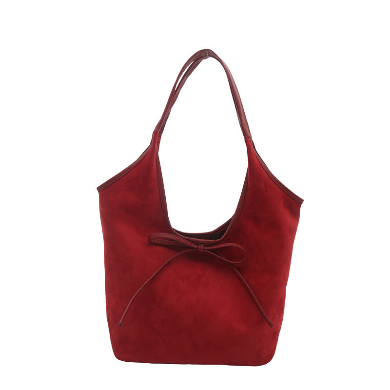Women Fashion Casual Solid Color Bowknot Frosted Tote Bag