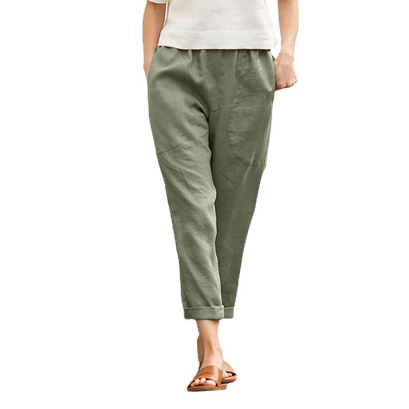 Women's Casual Cotton Linen Straight Leg Pants