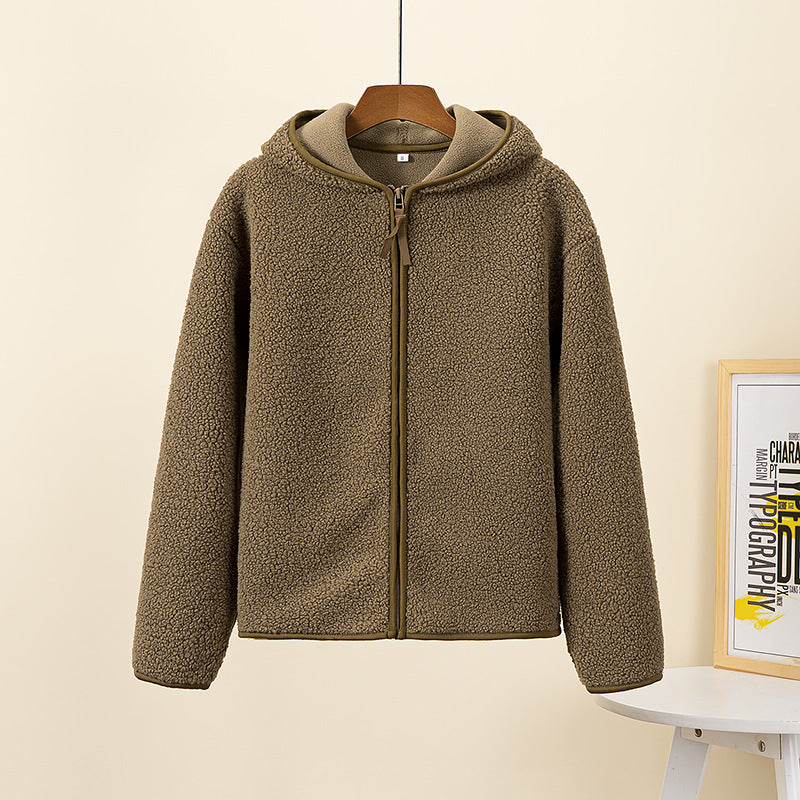 Women Autumn And Winter Plush Hooded Coat