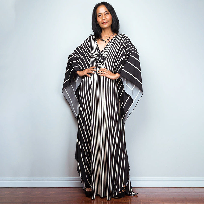 Women Fashion Casual Vacation Stripe Floral Cover-Ups
