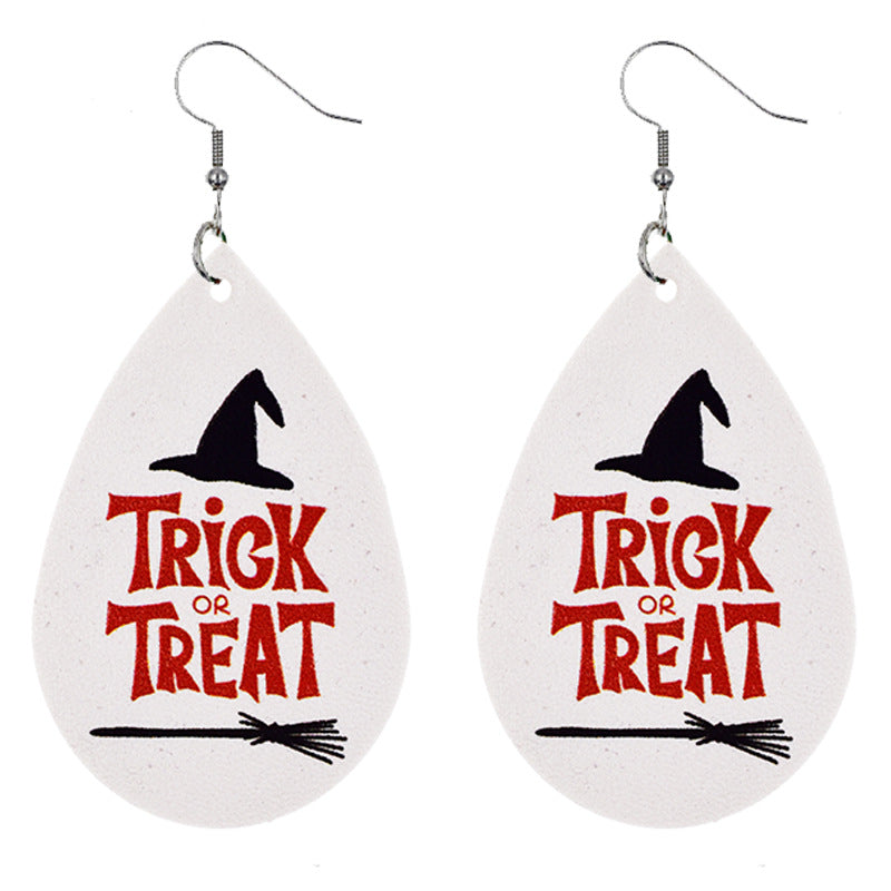 Halloween Women Funny Pumpkin Ghost Leather Earrings