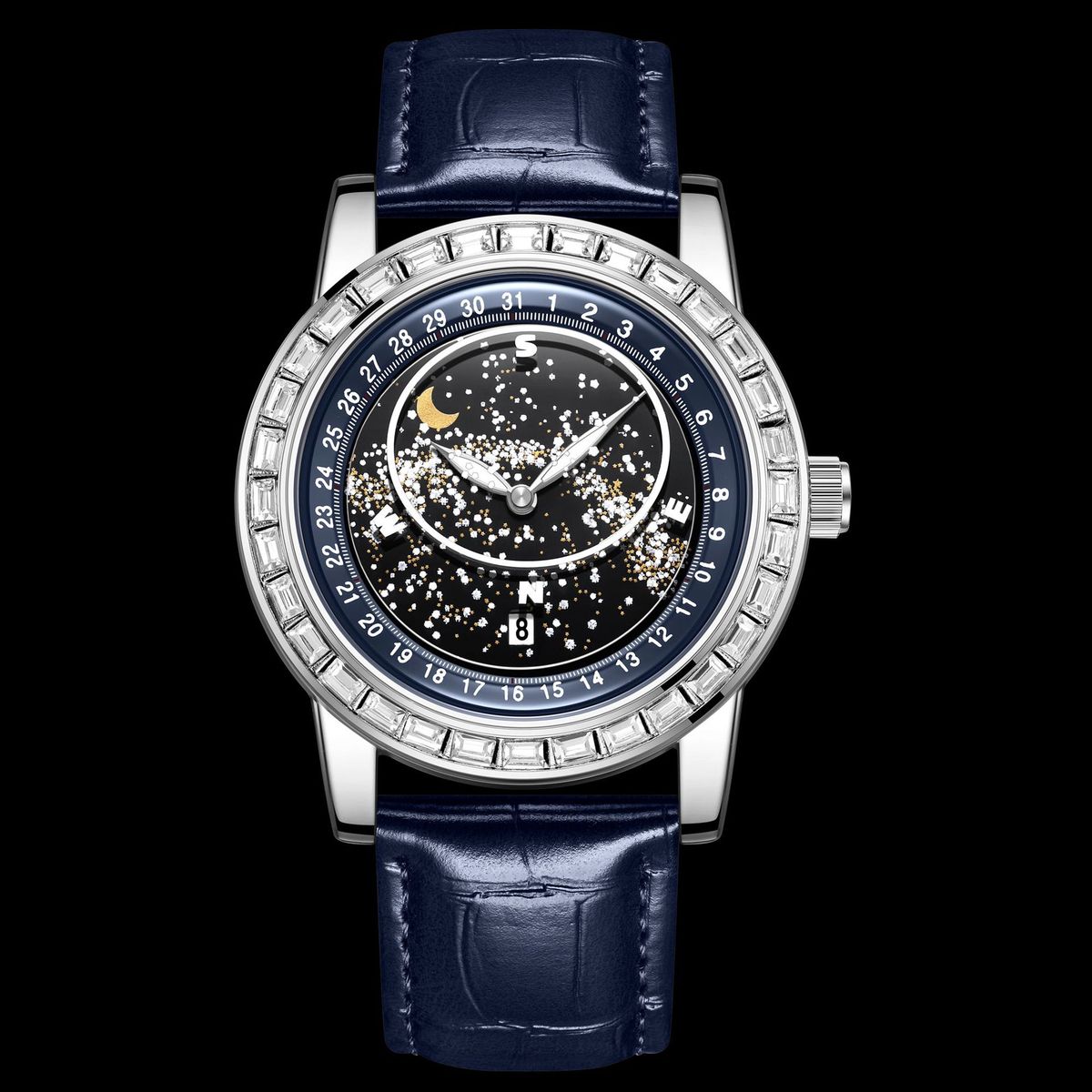 Men Casual Rotating Sky Star Rhinestone Waterproof Watch - Stylish and Durable