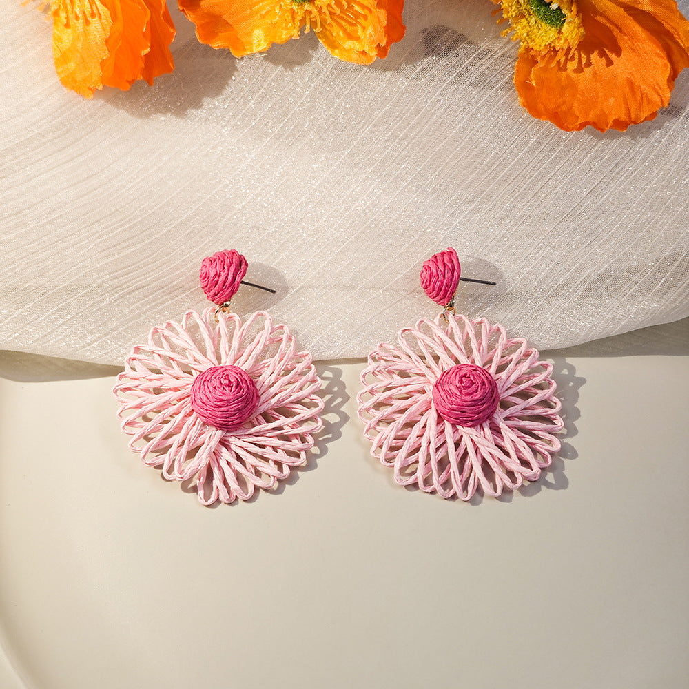 Bohemian Holiday Style Handmade Braided Floral Earrings