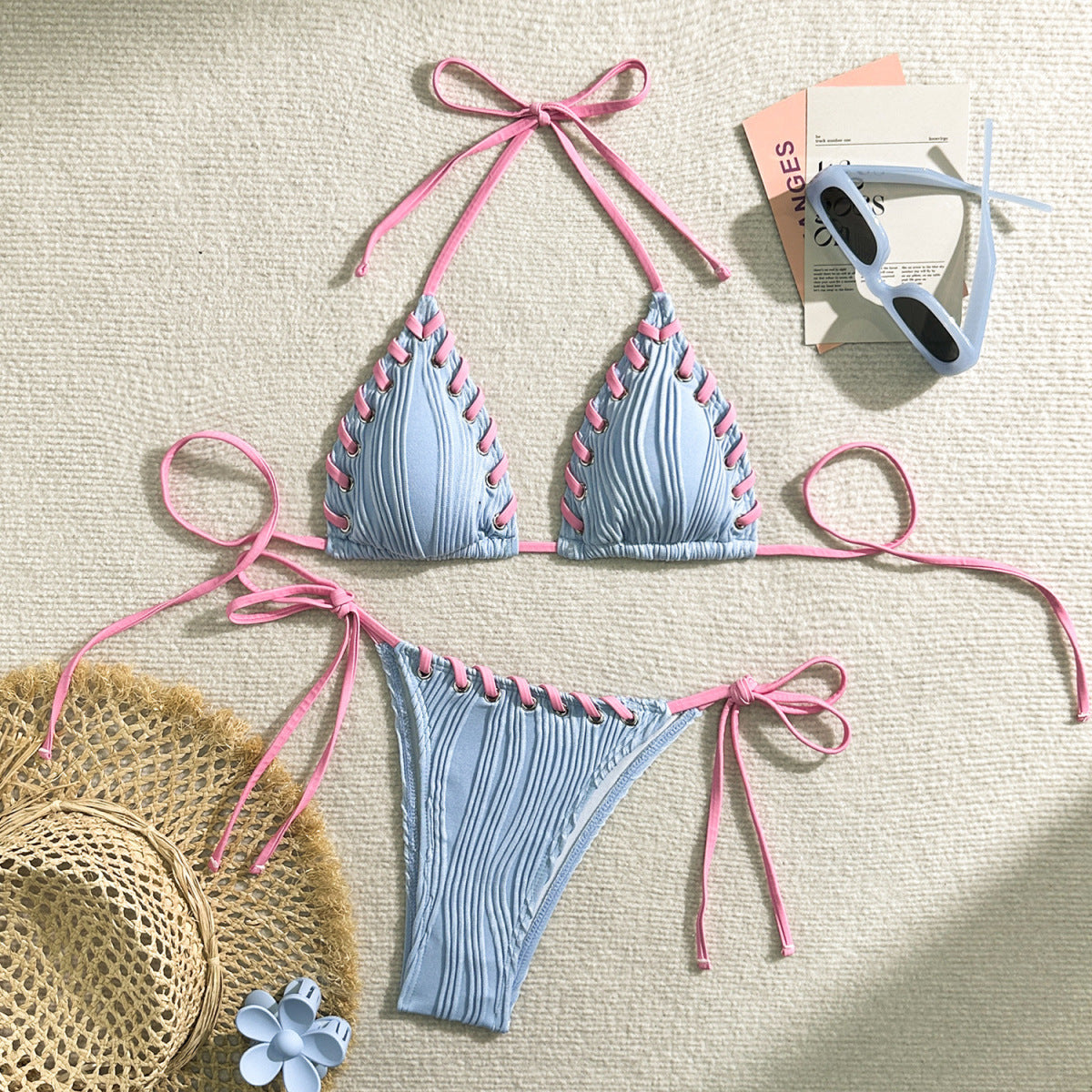 Summer Sexy Solid Color Bandage Bikini Swimwear