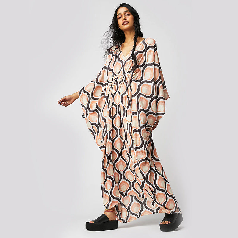 Women Fashion Casual Vacation Printed Long-Sleeve Cover-Up
