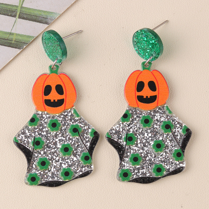 Boucles d'oreilles citrouille fantôme en acrylique pour femme, motif dessin animé d'Halloween