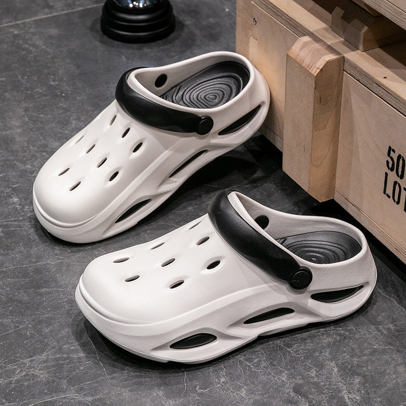 Pantuflas casuales de suela gruesa con bloques de color a la moda para mujer